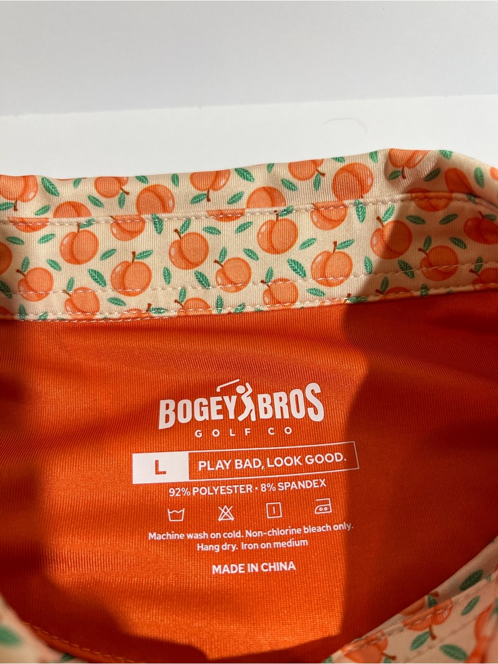 Bogey Bros Size Large Orange Peach Print Polo Tee Shirt Golf Funny - Picture 4 of 7